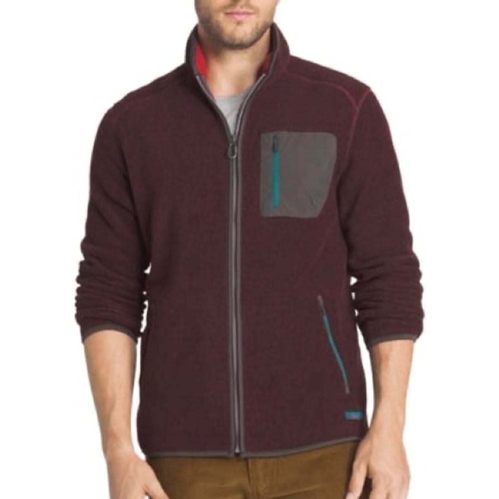 GH BASS & CO sweater sweatshirt red grey burgundy fleece